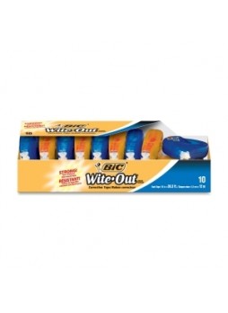 BIC WOTAP10 Wite-Out Correction Tape, 1 line, Odorless, White, Pack of 10